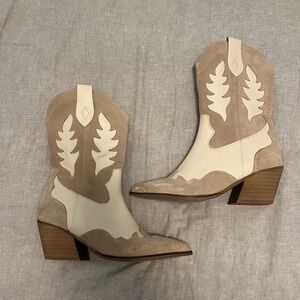 Dolce Vita Cream and Tan Heeled Boots